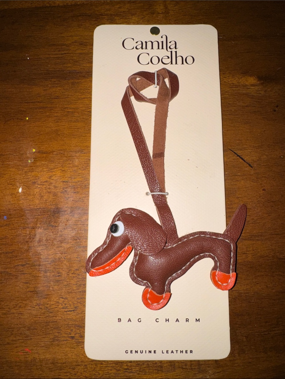 Camila Coelho Brown and Orange Leather Dog Bag Charm